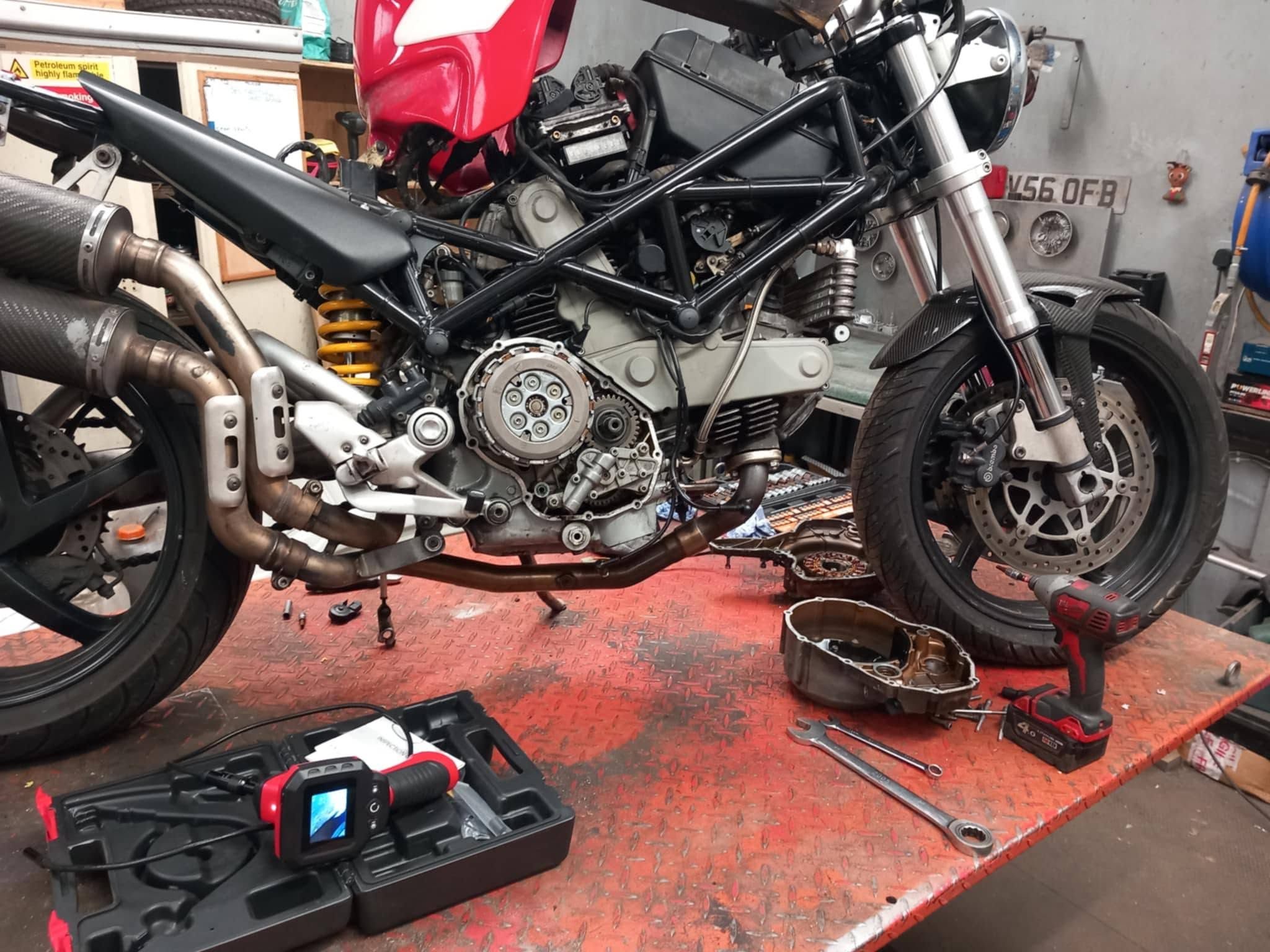 Ducati motorcycle engine and clutch work in progress